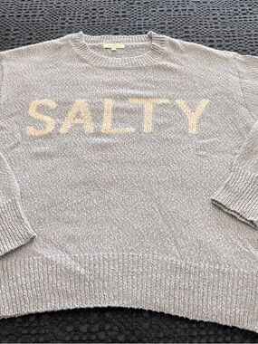 Z Supply Light Blue Crewneck Sweater with "SALTY" EUC Sz Small